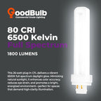 GoodBulb 26 Watt CFL Light Bulbs 4 Pin G24Q-3 Base 6500K Full Spectrum 26W High Output 1800 Lumens Double Tube Compact Fluorescent Light Bulbs Plug-in 10 Pack