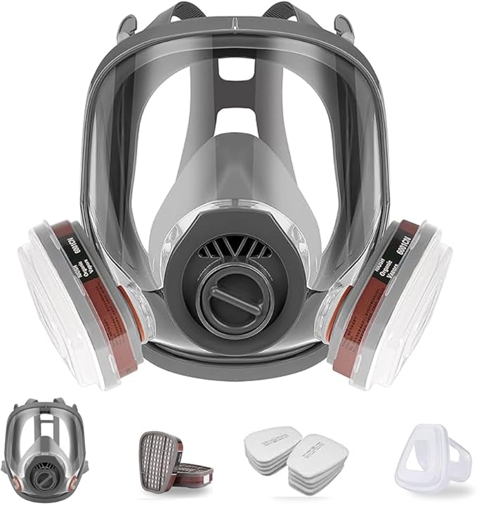 Full Face Respirator Mask with Filters, 15 in1 Reusable Respirator Paint Shield Cover Mask, Ideal for Painting Spray, Epoxy Resin, Welding, Dust, Car Spraying, Polishing, Sanding & Cutting