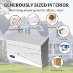 Wall Mount Mailbox, Large Capacity Mailbox for House, Visibility Galvanized Steel Rust-Proof Metal Post Box Drop, Mailboxes for Outside, 15.74"×9.84"×4.33" Solar Lanterns White