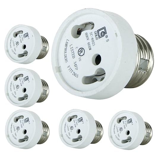 Diodesy- E26 to GU24 Socket Adapter Medium to GU24 Bulb Socket Perfect Solution for Bulb-to-Fixture Compatibility Use with CFL and LED Bulbs for Ceiling Fans Pendant Wall Sconces UL Listed Pack of 6