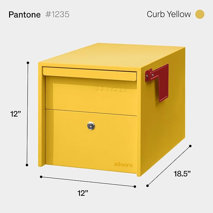 Adoorn Lockable Post Mount Mailbox | Small (Curb Yellow) Size 12 x 12 x 18.5 (HxWxD) Anti-Theft Locking Mailbox with 2 Keys, Modern Mailbox with Flag, Weatherproof Mailboxes for Outside