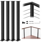 4Pack 36" T304 L-drilled Cable Railing Corner Post(Post 35"x2"x2"), Wire Railing Post with Cable Grommets, Fixed Top Mount Stainless Steel Black Finish Deck Staircase Post
