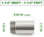 TAISHER 1PCS Stainless Steel Pipe Fittings, 1-1/4" NPT Male x 1-1/4" NPT Female Threaded, 6" Length Nipple Cast Pipe