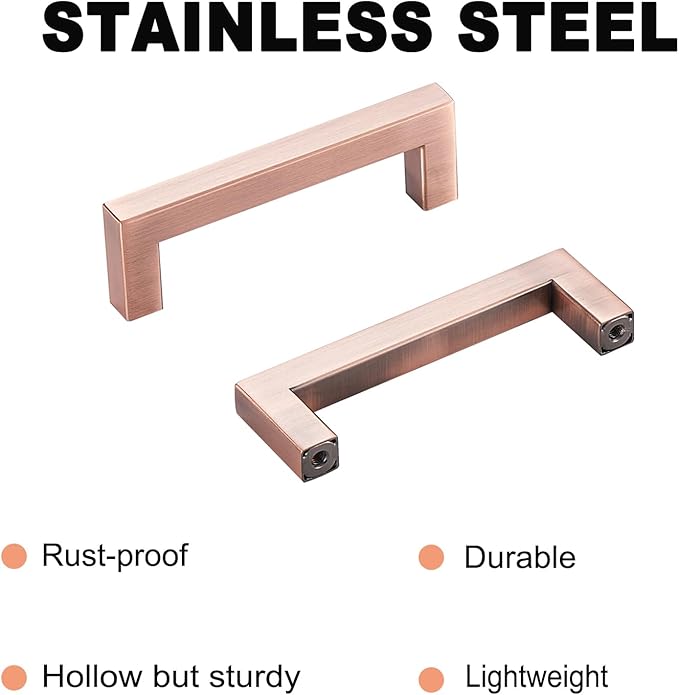 10 Pack Kitchen Cabinet Handles 3 3/4 Inch Hole Center Antique Copper Drawer Pulls Stainless Steel Square Cabinet Pulls Drawer Knobs Cupboard Handles