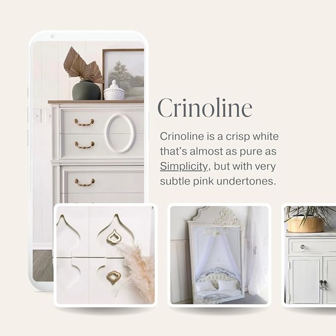 Country Chic All-in-One Chalk Paint for Furniture, Cabinets, Home Decor, Eco-Friendly, Matte Finish, Built-In Primer & Top Coat for Wood, Metal - Crinoline (Off White) - 8 oz (237 ml)