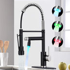 Smart Kitchen Faucet, 3 Modes Pull Down Sprayer, LED Temperature Control, Ceramic Valve,360-Degree Rotation,1 or 3 Hole Deck Plate,Double Spout. 10-Year Warranty. (KW-21NR, Brushed Nickel/Black)