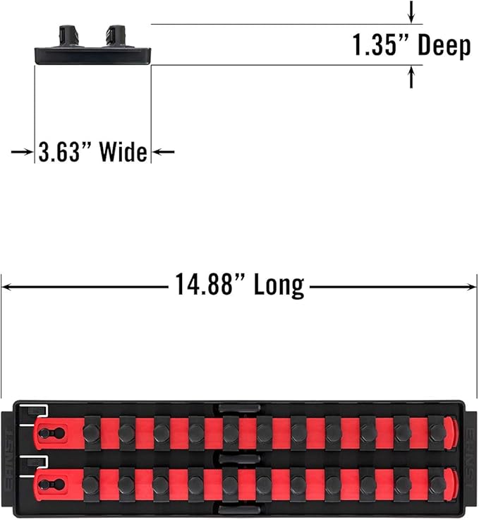 Ernst Manufacturing Socket Organizer Rails - Socket Boss 2-Rail 1/2-Inch-Drive Twist-Lock Socket Holder, 13-Inch, Red (8494) - Made in the USA