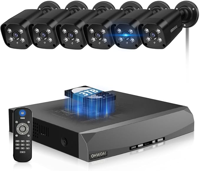 《130° Wide Angle & 2-Way Audio》Outdoor Wired Security Camera System, Black 8.0MP IP Cameras,Home Video Surveillance