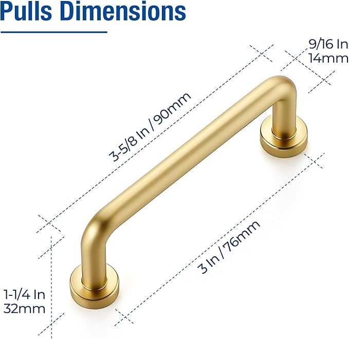 JOY DECOR Cabinet Pulls – 3 Inch Hole Center, Brushed Brass, 5 Pack, Zinc Alloy Cabinet Handles for Drawers & Cupboard – Vintage Style Hardware for Kitchen, Bathroom, Dresser, Furniture Makeover
