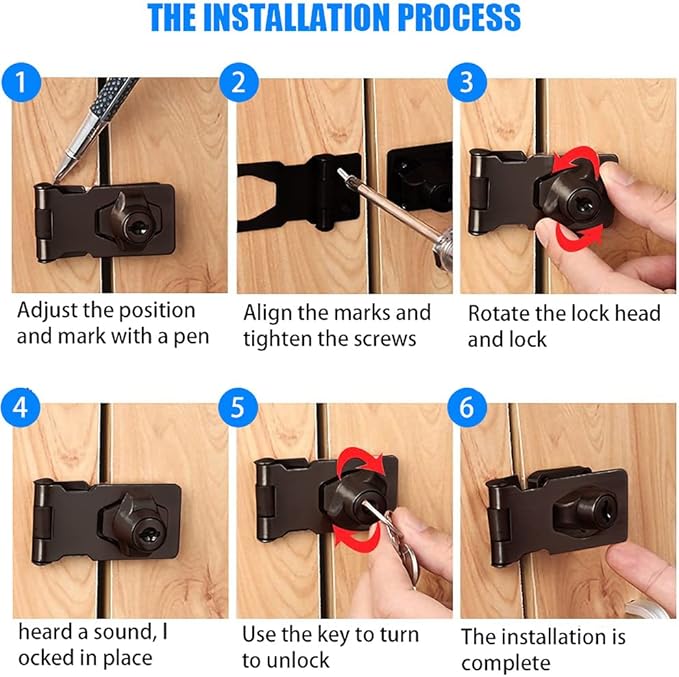 2 Packs Keyed Hasp Locks Twist Knob Keyed Locking Hasp for Small Doors, Cabinets and More,Stainless Steel Steel, Hasp Lock Catch Latch Safety Lock Door Lock with Keys (3inch, Bliack)
