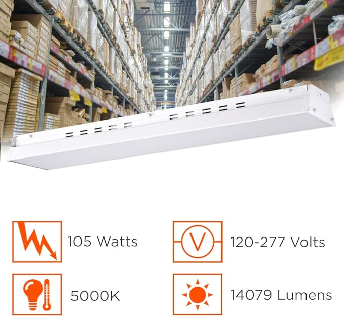 105 Watt 4 Foot High Bay | 5000K Daylight High Output 14079 Lumens | Wired 105W 120-277V High Bay | 50000 Life Hours 134LM/w | 1 Pack by GoodBulb
