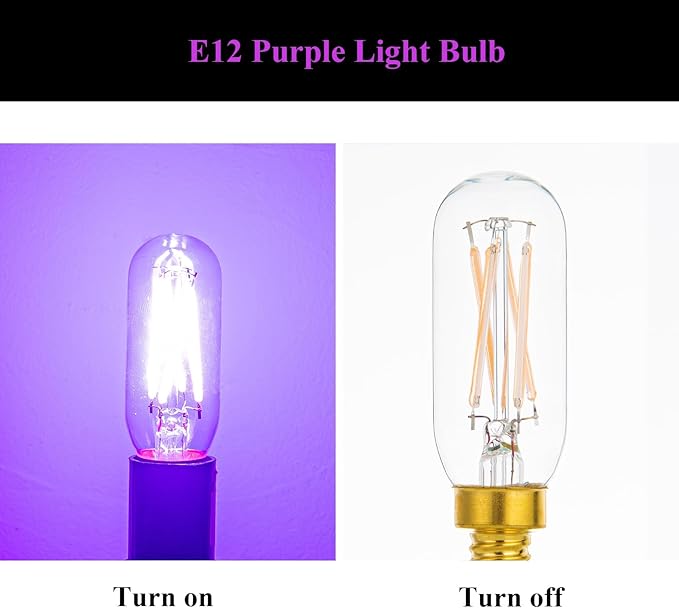 Small Base Purple Light Bulb E12 Colored Chandelier Light Bulbs, 4W 40 Watt Equivalent Dimmable Purple Candelabra Light Bulbs, 6 Pack