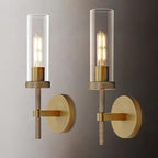 Knurled Wall Sconces Set of Two, Brass Wall Sconce Lights, 14" Gold Bathroom Wall Sconces, Glass Linear Sconce Wall Lighting, Vanity Lights Bathroom Light Fixture Wall Lights for Living Room