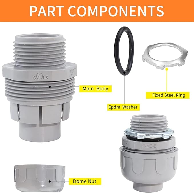 10Pack 2" Liquid Tight Connector PVC Electrical Conduit Fittings Straight 180 Degree Flexible Conduit Connector for Home Kitchen Bathroom Tube Tool Supplies,UL Listed