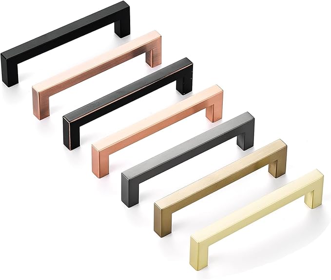 10 Pack 8 Inch Brass Cabinet Handles Brushed Brass Cabinet Pulls Imitation Gold Cabinet Pulls Square Gold Pulls Brass Cabinet Hardware for Cabinet, Cupboard, 8'' Hole Centers