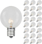 Novelty Lights 25 Pack G50 Outdoor Patio Globe Replacement Bulbs, Clear, E17/C9 Intermediate Base, 7 Watt