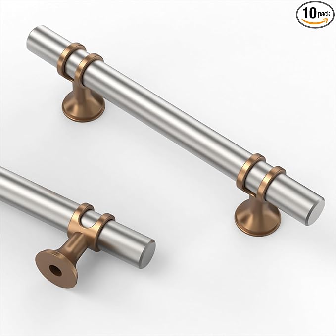 Asidrama 10 Pack 3.75 Inch(96mm) Brushed Satin Nickel and Champagne Bronze Kitchen Cabinet Handles, Cabinet Pulls Kitchen Cabinet Hardware Cupboard Handles Drawer Pulls