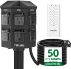 Outdoor Remote Control Power Strip, 50FT Extension Cord Waterproof, Independent Control Outlets, 6 Grounded Outlets for Outdoor Decorations, 14 AWG, 15A/1875W, ETL Listed (50 FT)