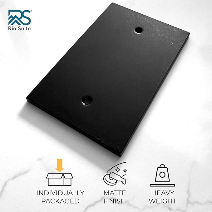 RIO SALTO Modern Metal Matte Black Blank Wall Plate Blank Outlet Cover Cover for Unused Outlets Wall Switch 1-Gang Covers Child Safe Device Outlet Safety - Midsize 1 Gang