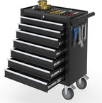 7 Drawers Rolling Tool Chest with Wheels, Rolling Tool Chest with Drawers, Portable Rolling Tool Boxes with Wheels, Tool Box Storage Cabinet with Locking System for Garage (Black, 7 Drawers)