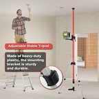 MOETER 12 Ft./3.7M Telescoping Laser Level Pole, Adjustable Laser Pole with Tripod, 1/4"-20 and 5/8"-11 Threaded Adapter of Rotary and Line Lasers