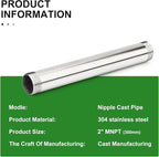 TAISHER 1PCS Stainless Steel Pipe Fittings, 2" NPT Male x 2" NPT Male Threaded, 12" Length Nipple Cast Pipe