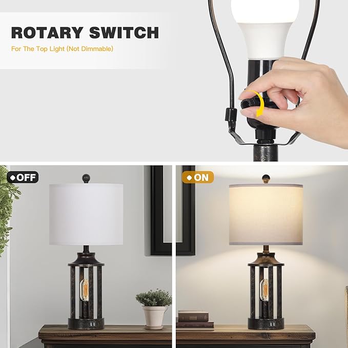 Farmhouse Table Lamps Set of 2, Vintage Living Room Lamps with 2 USB Ports, 3 Way Dimmable Touch Control Bedroom Lamp with 2 LED Nightlight, 23.5" Bedside Lamp for Nightstand Side End Table, Bronze