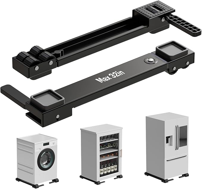 Appliance Rollers Heavy Duty,Newest Extendable Appliance Sliders,Liftable Washing Machine Base,Easily Move Washer and Dryer Machines,Refrigerators,Furniture-Black