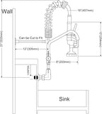 Commercial Faucet with Sprayer for Kitchen Staff : Akwadu Wall Mount Commercial Faucet with Pre Rinse Sprayer 8" Center - 21 Inch Pre Rinse Faucets with 8" Add-On Swing Spout for Dishwashers