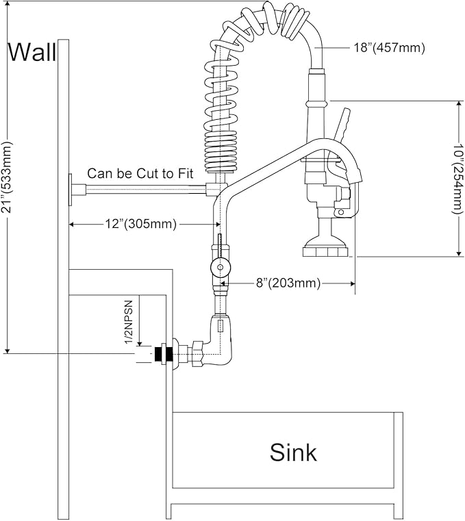 Commercial Faucet with Sprayer for Kitchen Staff : Akwadu Wall Mount Commercial Faucet with Pre Rinse Sprayer 8" Center - 21 Inch Pre Rinse Faucets with 8" Add-On Swing Spout for Dishwashers