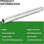 TAISHER 2PCS Stainless Steel Pipe Fittings, 3/8" NPT Male x 3/8" NPT Female Threaded, 10" Length Nipple Cast Pipe