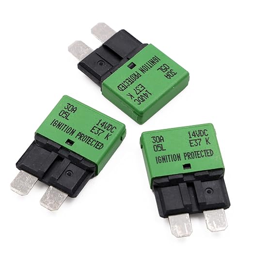 12V 30 Amp Auto Reset Fuse Circuit Breaker ATO/ATC Low Profile - UL Certified - T1 Blade Self Resetting Fuses Kit 14 Volt DC 30A for Car, Automotive, Marine, RV & Solar Systems, Pack of 3
