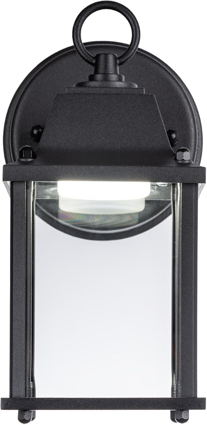 LIT-PaTH Outdoor LED Wall Lantern, Wall Sconce Exterior Porch Lighting Fixture, 3000K Warm White, 9.5W 800 Lumen, Aluminum Housing Plus Glass, Black Finish, 2-Pack
