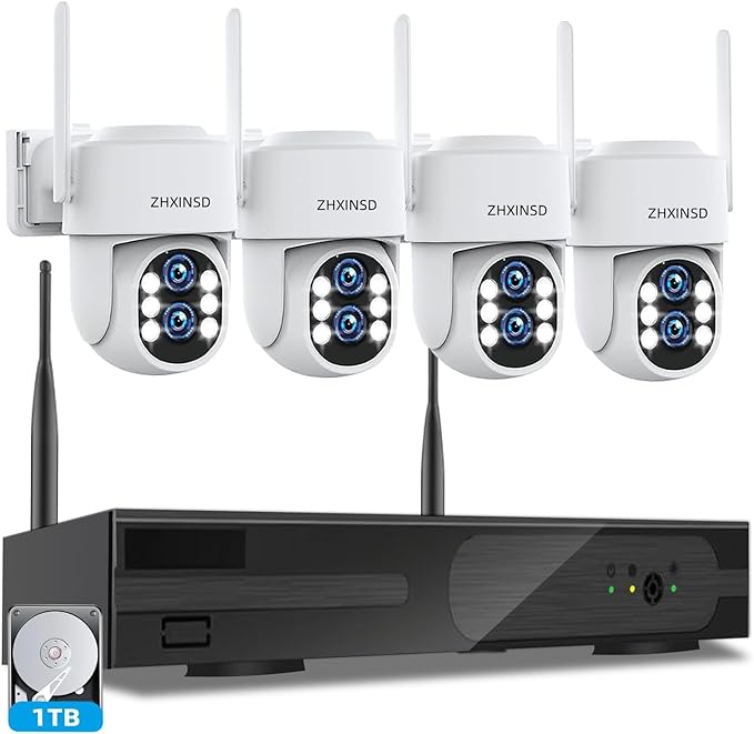 Wireless Security Camera System Outdoor: Dual Lens 6MP 10X Hybrid Zoom Auto-Track PTZ 4PCS 4K 10CH DVR with 1TB HDD for Home Security