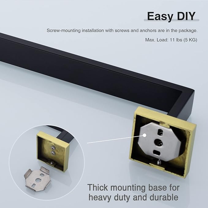 TRUSTMI Contemporary 5-Pieces Bathroom Hardware Set Stainless Steel Towel Bar Accessories Wall Mounted, Matte Black and Brushed Gold