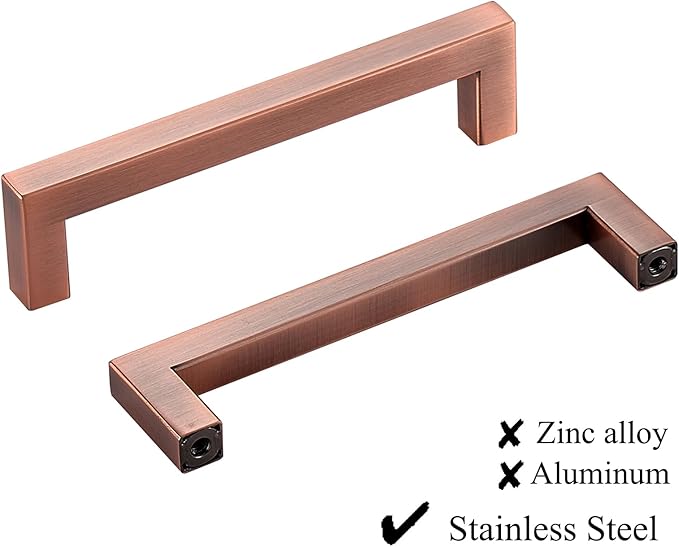 10 Pack 5 Inch Hole Center Antique Copper Stainless Steel Square Cabinet Pulls Cabinet Handles Drawer Handles Cupboard Handles