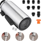 Metal Kitchen Faucet Head Replacement, 3-Function Pull Down Spray Head for Kitchen Faucet, High Pressure Sink Spray Nozzle with 9 Adapters Compatible with Most Faucets, Brushed Nickel