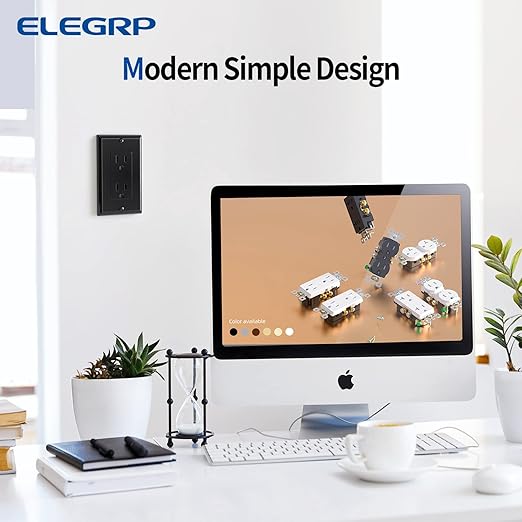 ELEGRP Decorator Receptacle, 15A 125V Standard Electrical Wall Outlet, 2 Pole 3 Wire, No-Tamper Resistant, NEMA 5-15R, Self-Grounding Residential Grade Outlet, UL (Glossy Black, 20 Pack)