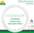 8 inch FC8T9/CW 22W Cool White Circular Fluorescent Light Bulb, Round T9 22 Watt Circline Fluorescent Lamp Bulbs 4100K 1350 Lumens, G10q 4 Pin Base, 2 Pack