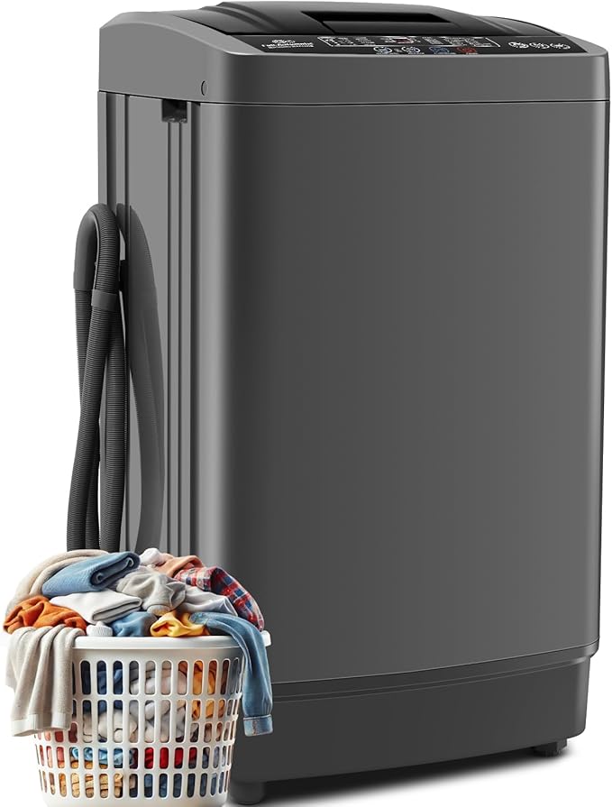 Nictemaw Portable Washing Machine 17.8Lbs, 2.4Cu.ft Full Automatic Portable Washer with 10 Wash Programs, 8 Water Levels & Drain Pump, Compact Laundry Washer for Home, RV, Dorm, Grey