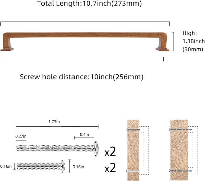 COTYKILEY 10 Pack 10 Inch(256mm) Antique Brass Kitchen Cabinet Handles Cabinet Pulls Vintage Drawer Pulls Aged Gold Bronze Kitchen Cabinet Hardware Kitchen Handles Drawer Pulls Dresser Handles