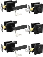 3 Pack Square Keyed Alike Front/Exterior Door Levers with Single Cylinder Deadbolt, Flat Black Entry Door Knob Lock Set with Deadbolt Combination Sets, for Entrance/Front and Office Doors