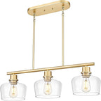 Emak Gold Kitchen Island Lighting, 3-Light Dining Room Light Fixtures Over Table with Clear Glass Shade, Modern 32 Inch Island Lights for Kitchen, Dining Room, Bar, IL122-GD-CG-3