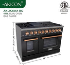 Akicon 48 Inch Freestanding Gas Range - 6.7 cu. ft. Double Rapid Convection Gas Oven - Gas Stove with 8 Sealed Burners & a Griddle, Heavy Duty Cast Iron Grates (Black & Copper)