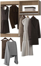 Modular Closet System, 58" Wide Closet Organizer System with Hanging, Wood Tower Closet Storage for Walk In Closets, Wall Mounted Wardrobe Organizer Kit System, Bedroom, Wood