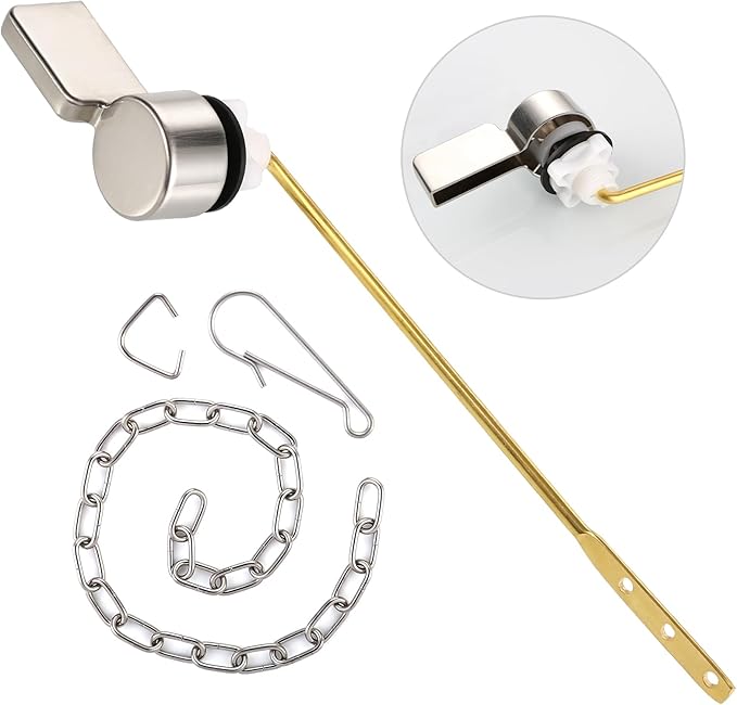 Houtingmaan Toilet Handle Replacement Kit,Toilet Handle Lever for Most Front Mount Toilets, Universal Brass Toliet Flush Handle Lever with Stainless Steel Flapper Chain,Brushed Nickel