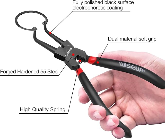WISEUP Snap Ring Pliers Set Heavy Duty,4PCS-9 inch long Internal/External Circlip Pliers Kit,Straight/Bent Jaw Tips C-Clip for Ring Remover Retaining (9 inch Circlip Pliers, 4 pcs)