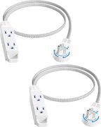 SURAIELEC Flat Extension Cord 3FT, 360° Rotating Flat Plug Extension Cord with 3 Outlets, Braided White Cord for Indoor Use, Small Space, Compact Areas, 16/3C SPT, ETL Listed, 2 Pack