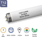 (6Pack) F20T12/WW T12 20W 2ft Fluorescent Tube Light Bulb,F20T12/DSW/RP Soft Warm White,24 inch, Premium Kitchen and Bath,1150 Lumen, 20 watt,3000K