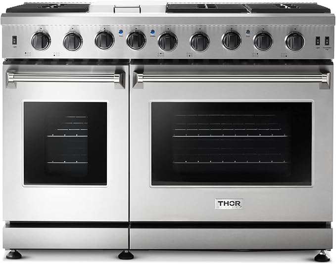THOR Kitchen Freestanding 48-Inch Gas Range with Double Oven in Stainless Steel - Model LRG4807U + LP Conversion Kit